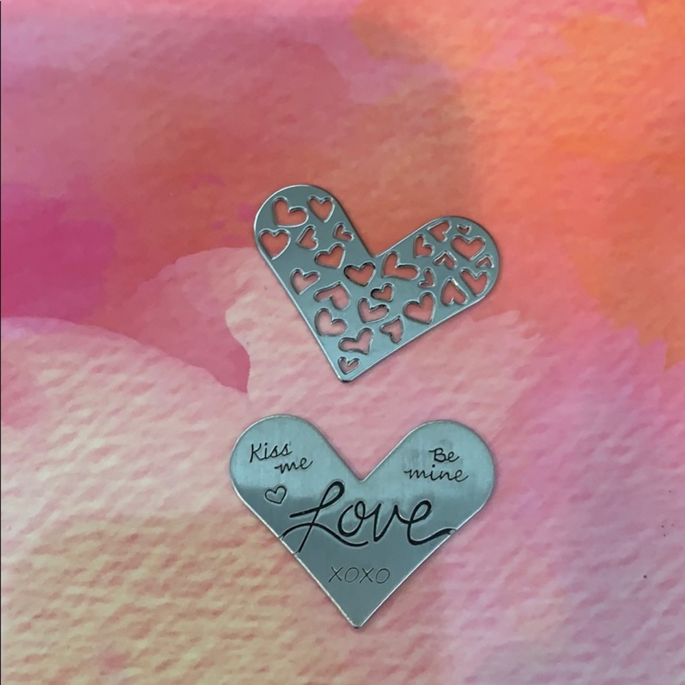 Two origami owl heart shaped window plates